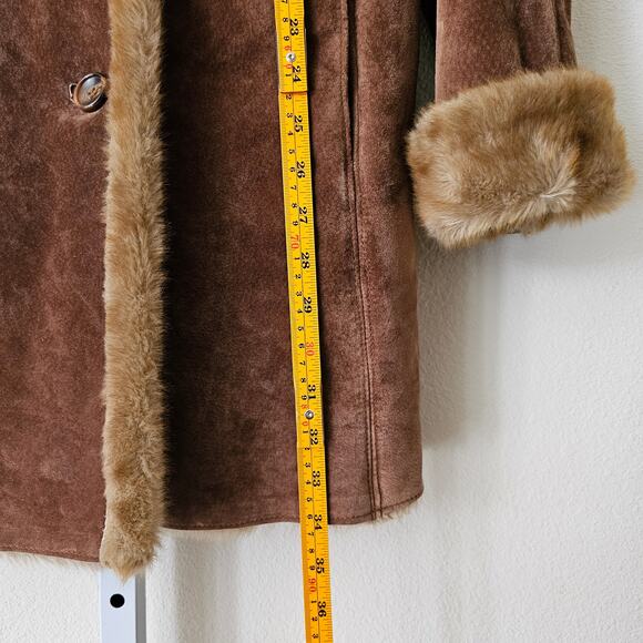LNR La Nouvelle Rennaissance Penny Lane Brown Suede Faux Fur Button Coat Sz M - Picture 15 of 16